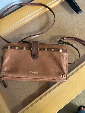 Last chance The Sak Brown Leather Crossbody Wallet with Gold Accents